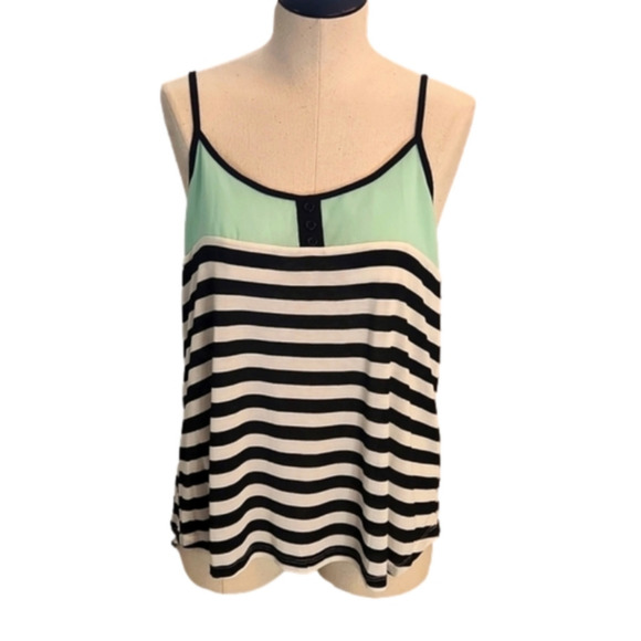 JUNIORS black and white striped with mint green tank top by MINE. Size Large - Picture 1 of 13